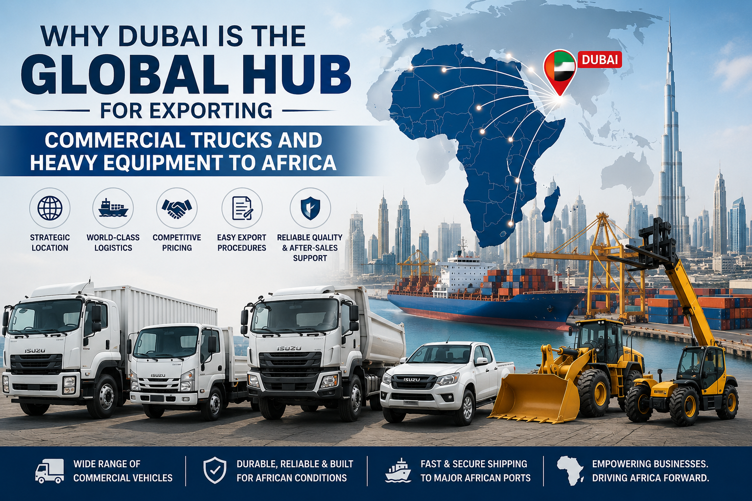 Why Dubai Is the Global Hub for Exporting Commercial Trucks and Heavy   Equipment to Africa